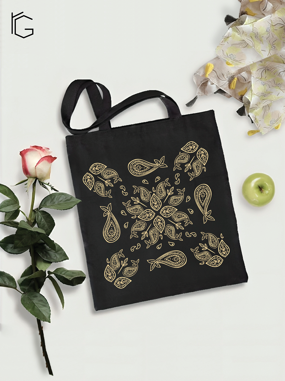 Bronze Paisley Tote Bag - Black