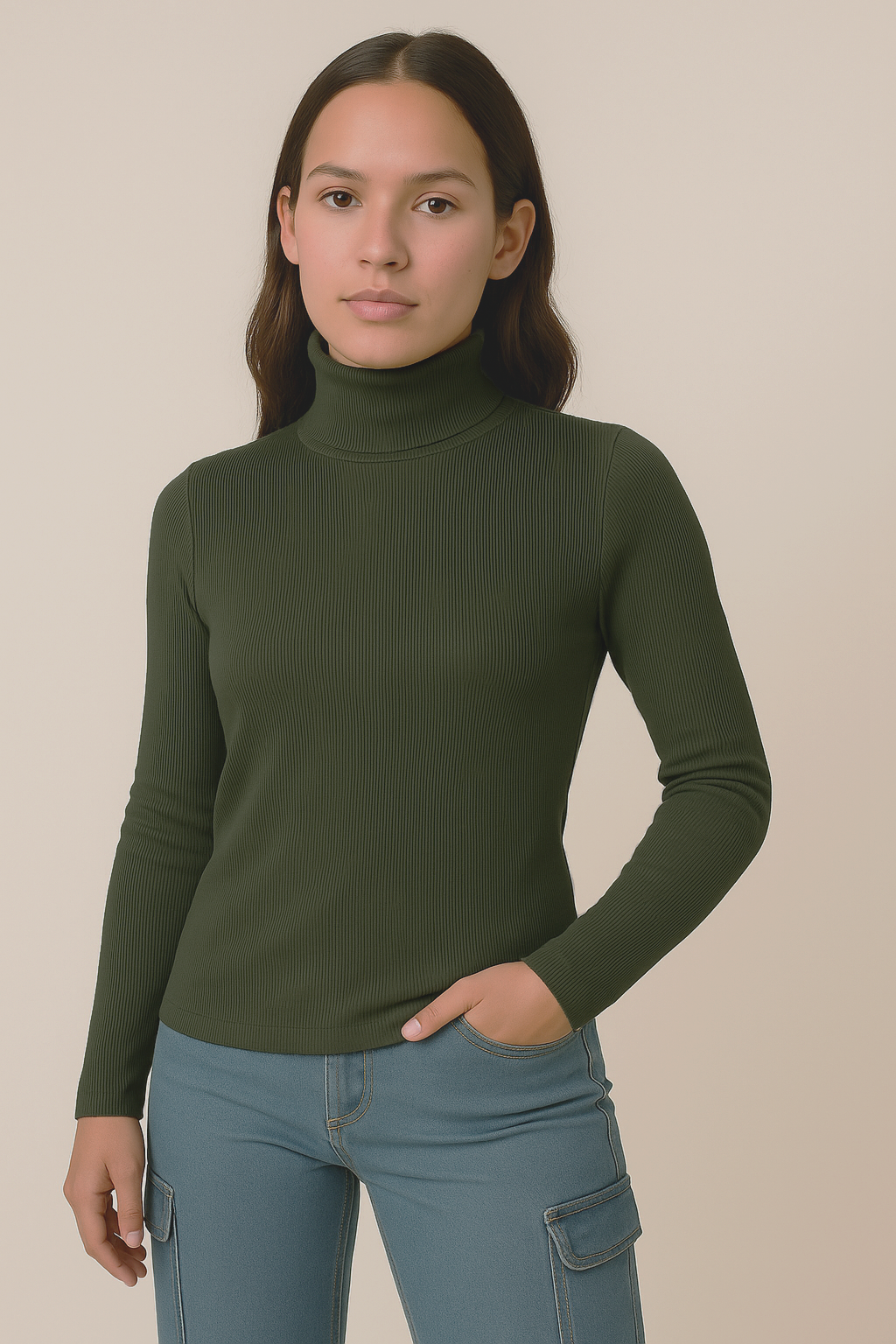 Olive Green Turtle Neck for Women