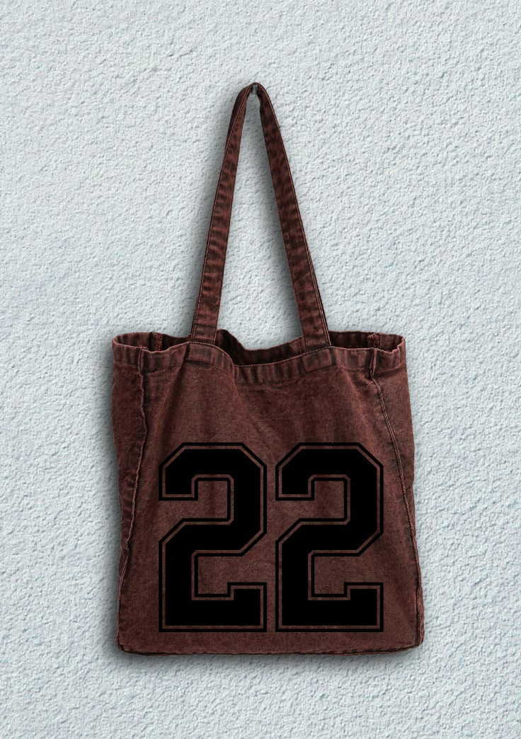 Number Washed Denim Open Tote Bag - Rust