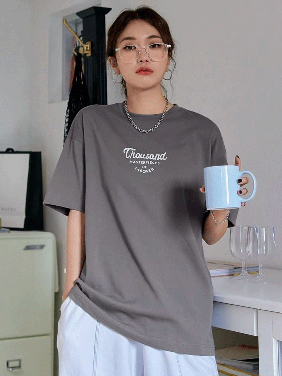 Thousand Drop Shoulder Tshirt - Steel Grey