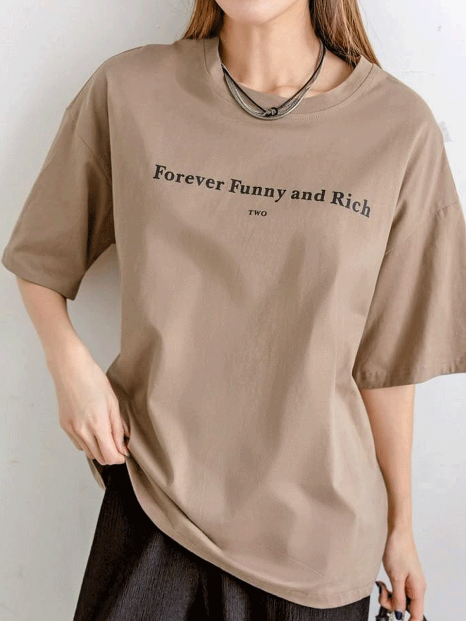 Forever Funny and Rich Drop Shoulder Tshirt - Mud Brown