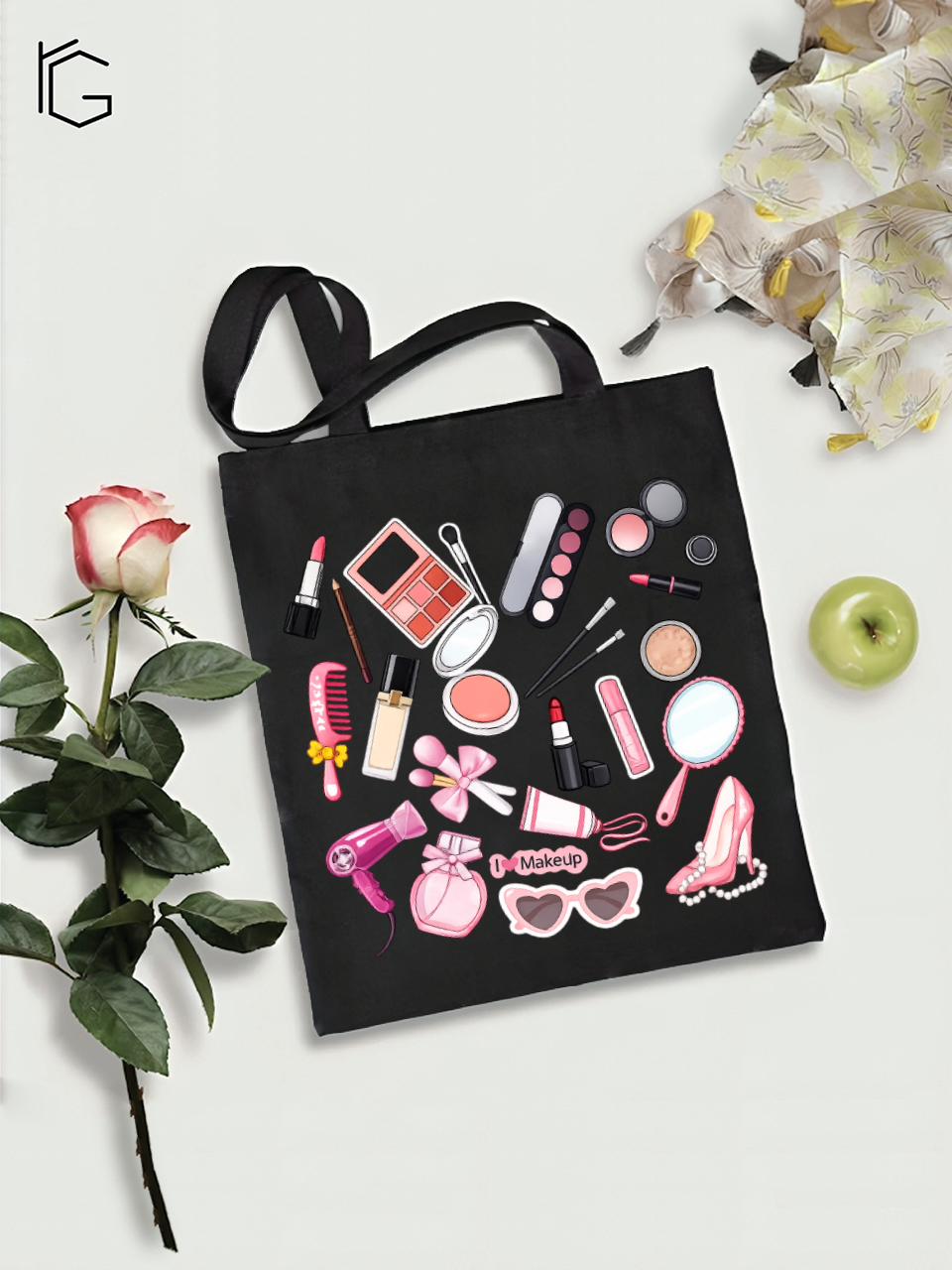 Makeup Essentials Open Tote Bag - Black