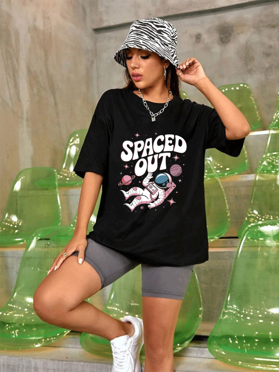 Spaced Out Oversized Tshirt - Black