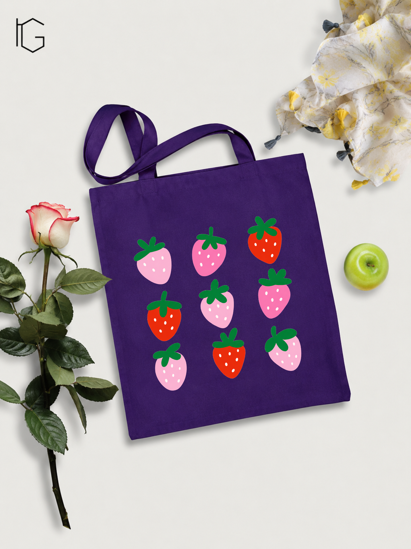 Strawberries Canvas Tote Bag - Purple