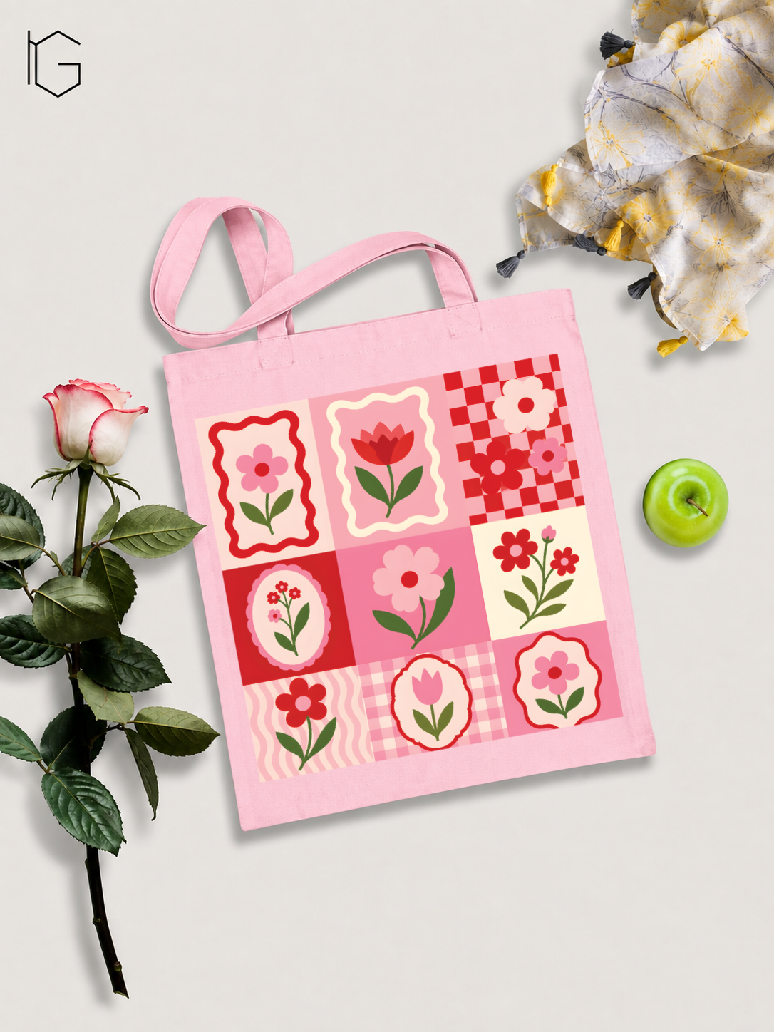 Flower Collage Canvas Tote Bag - Pink