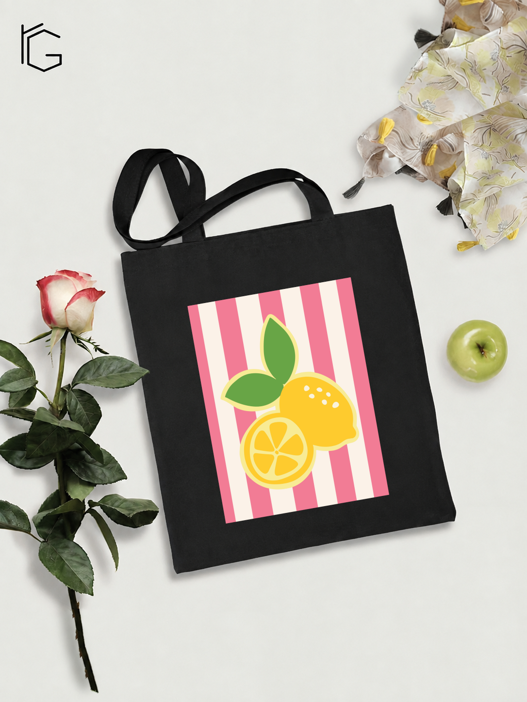 Lemon Art Tote Bag - Black