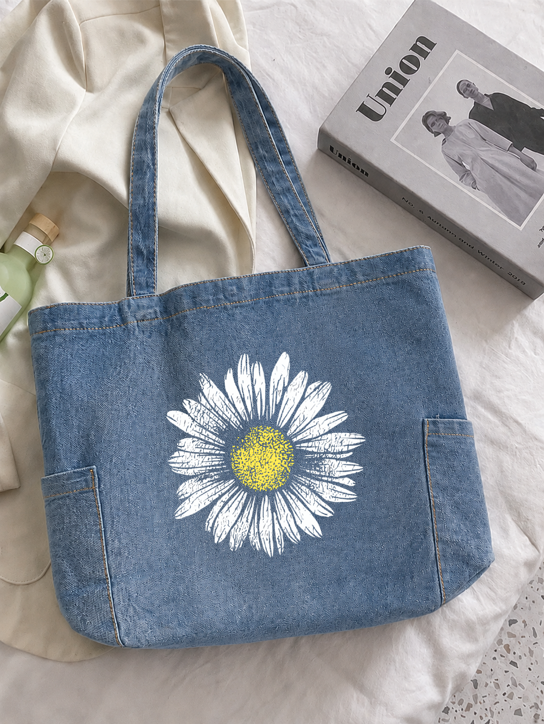 Daisy Tote Bag - Washed Denim Blue