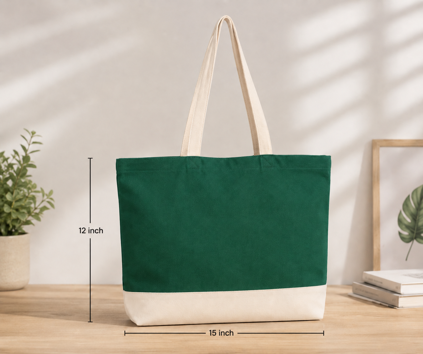 Flower Double Color Canvas Tote Bag - Green
