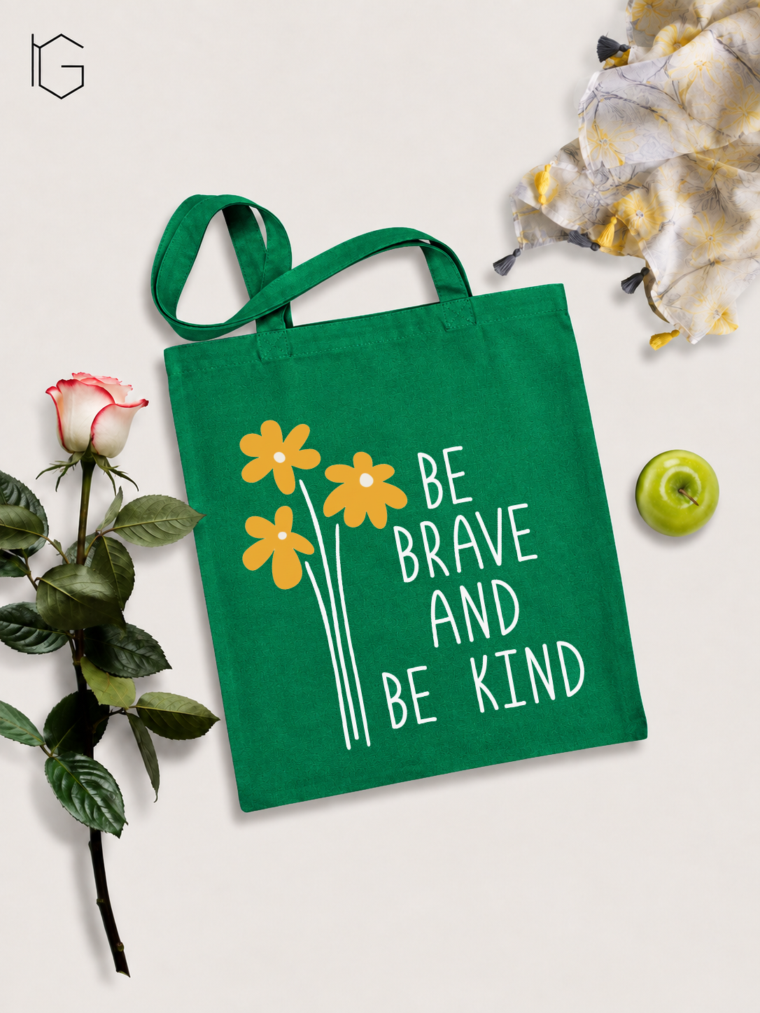 Be Brave Canvas Open Tote Bag - Green