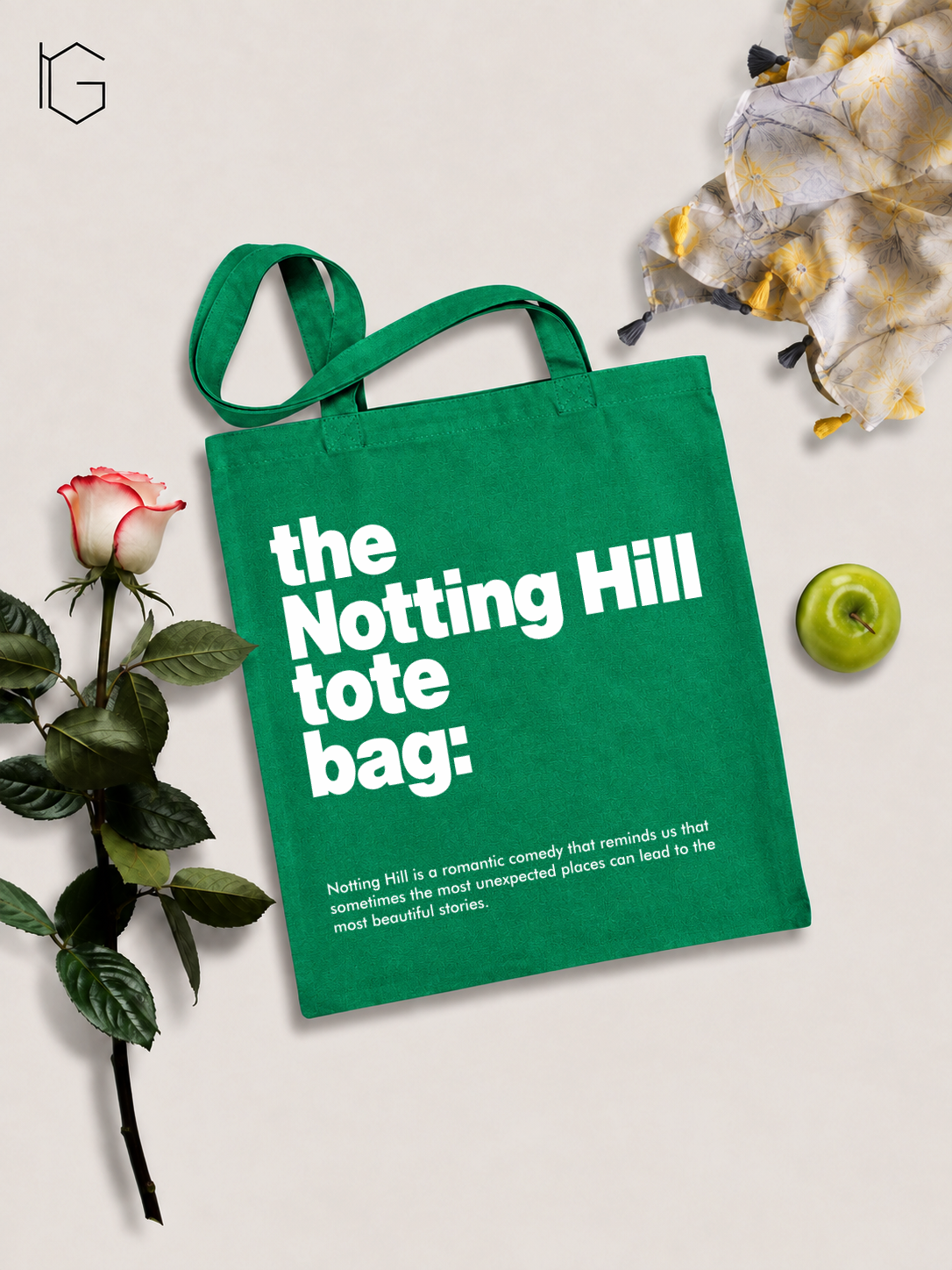 Notting Hill Text Canvas Open Tote Bag - Green