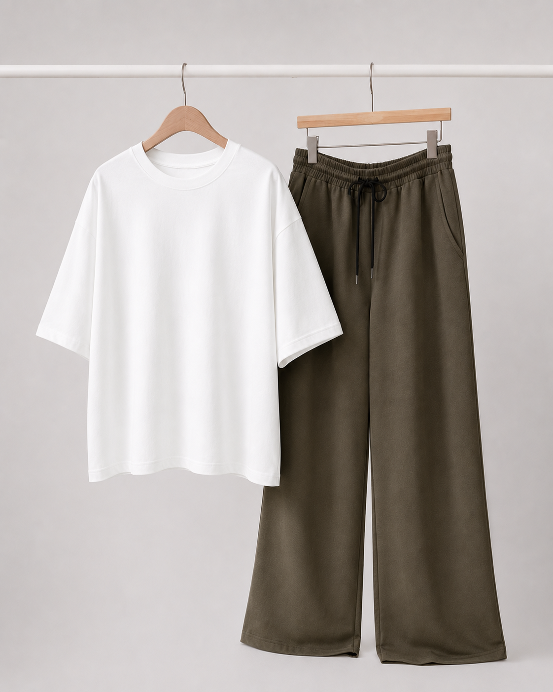 Oversized Comfort Matching Set (Khaki Olive & White)