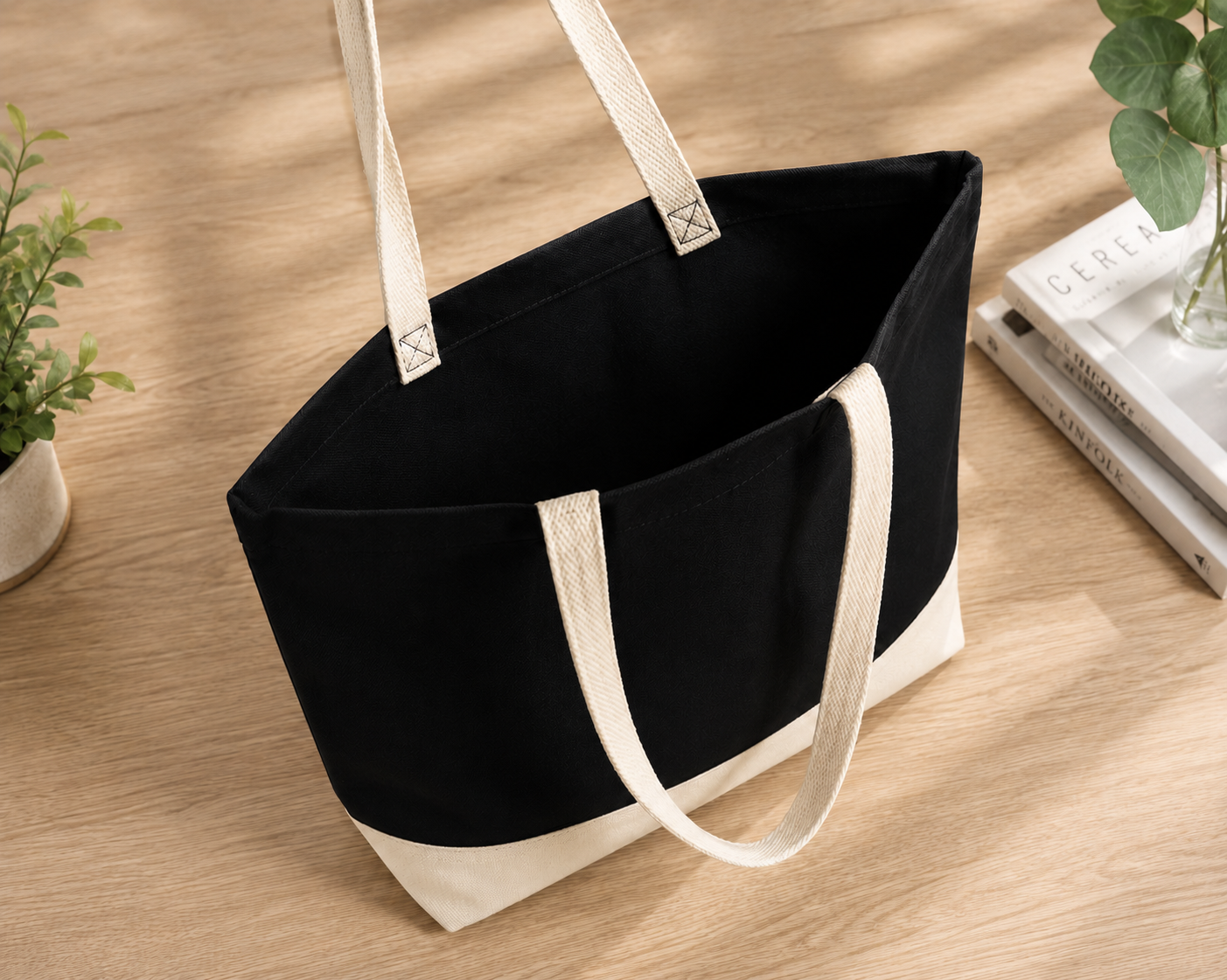 Booktrovert Double Color Canvas Tote Bag - Black