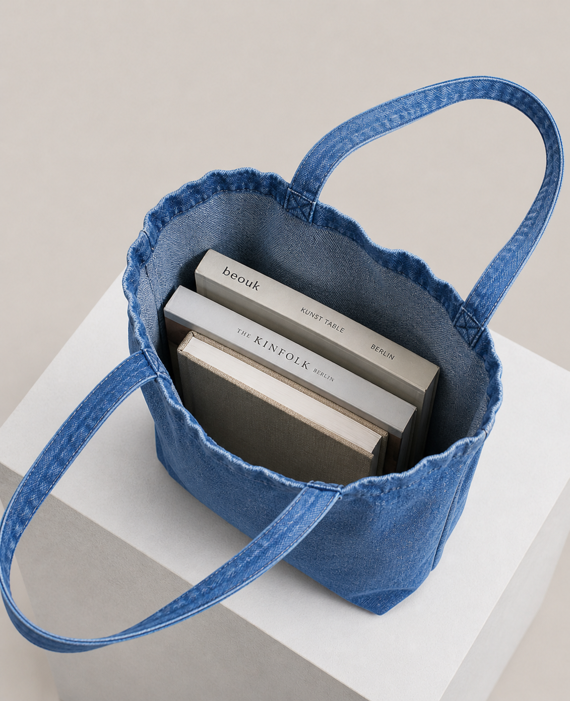 Floral Circle Blue Denim Tote Bag