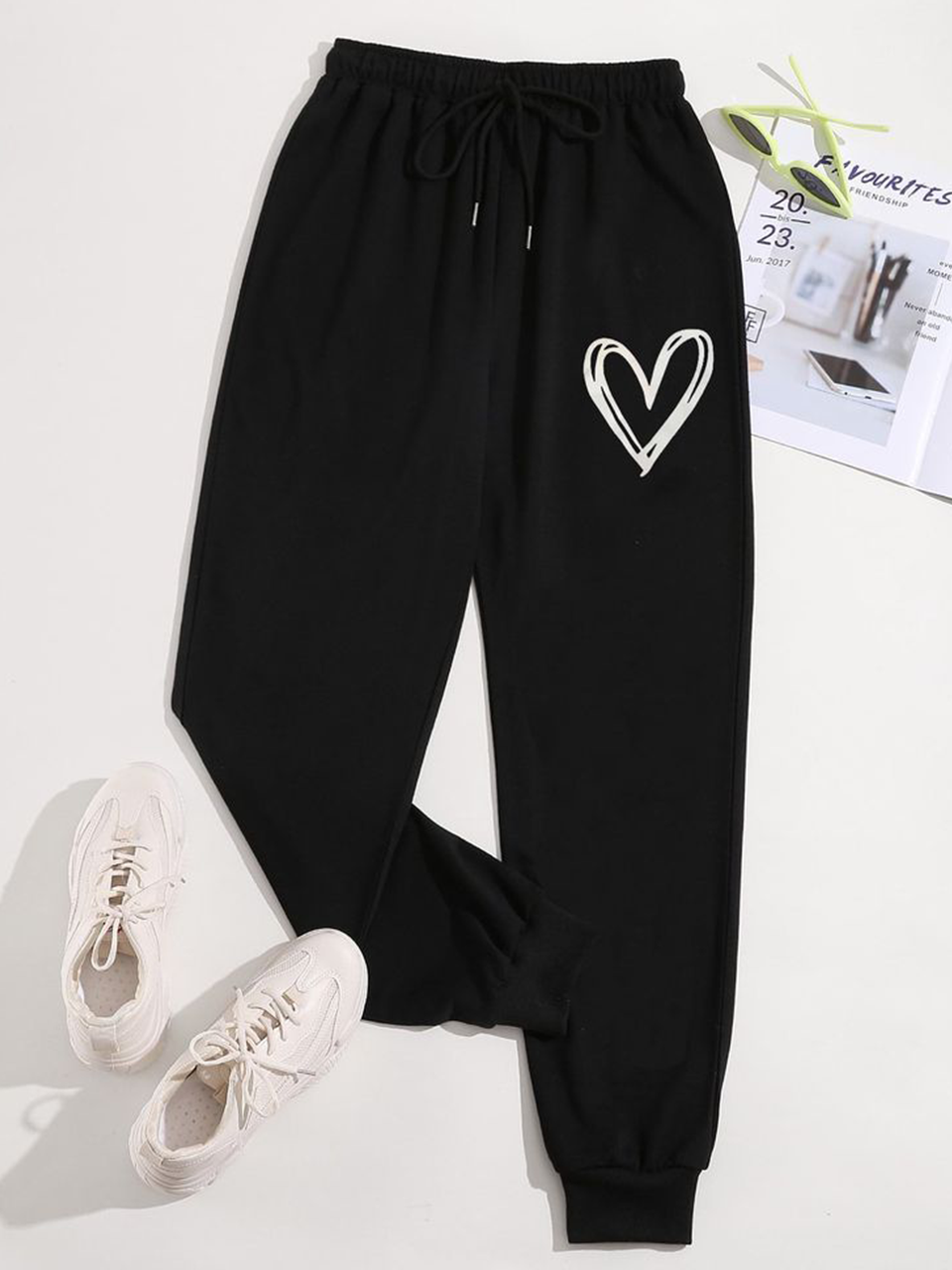 Black Heart Outline Summer Trouser