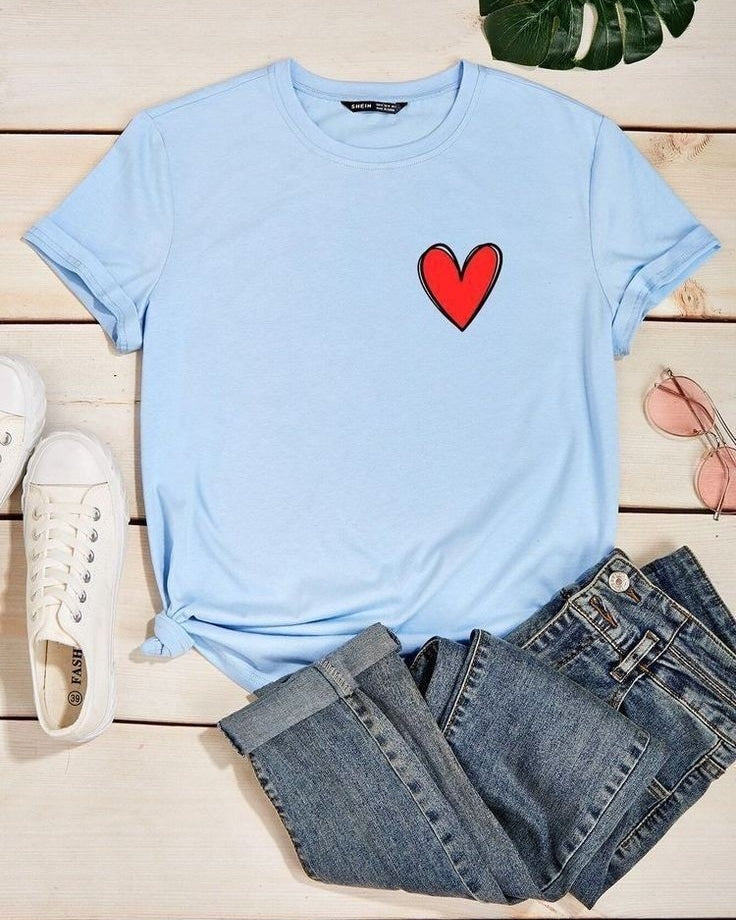 Red Heart Pocket Tshirt - Sky Blue