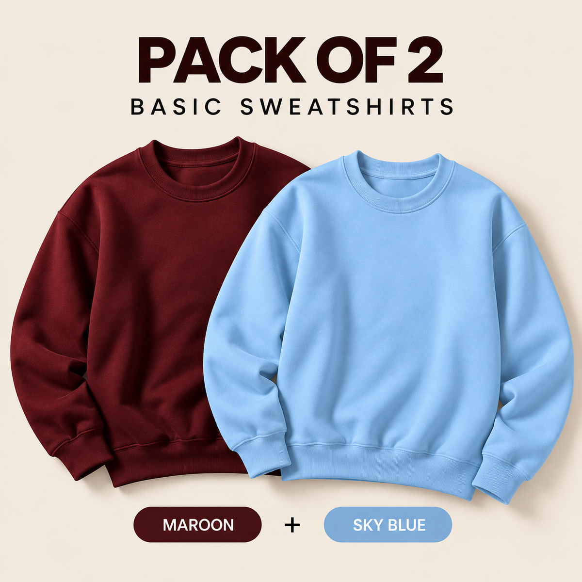 Pack Of Two Basic Sweatshirts Maroon - SkyBlue