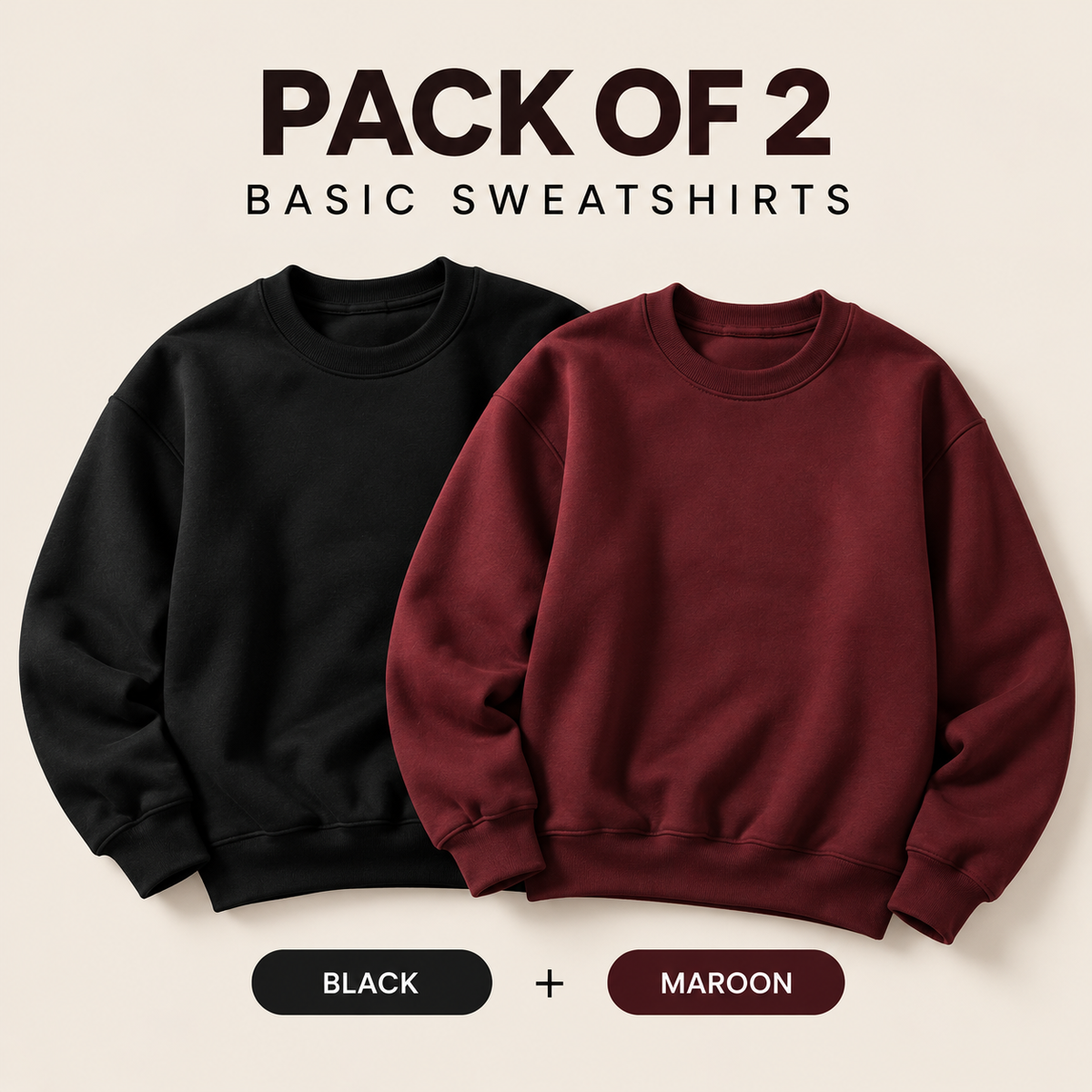 Pack Of Two Basic Sweatshirts Black - Maroon
