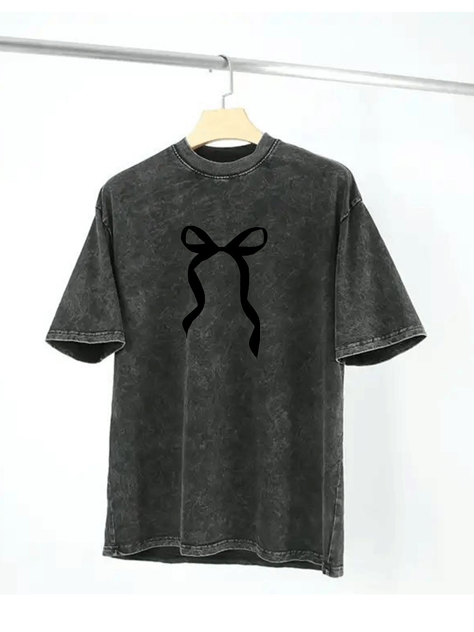 Black Bow Acid Wash Grey Tshirt