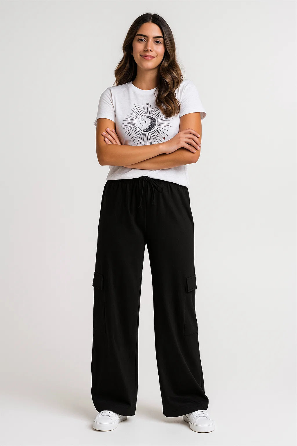 Wide Leg Cargo Trouser for Winters - Black