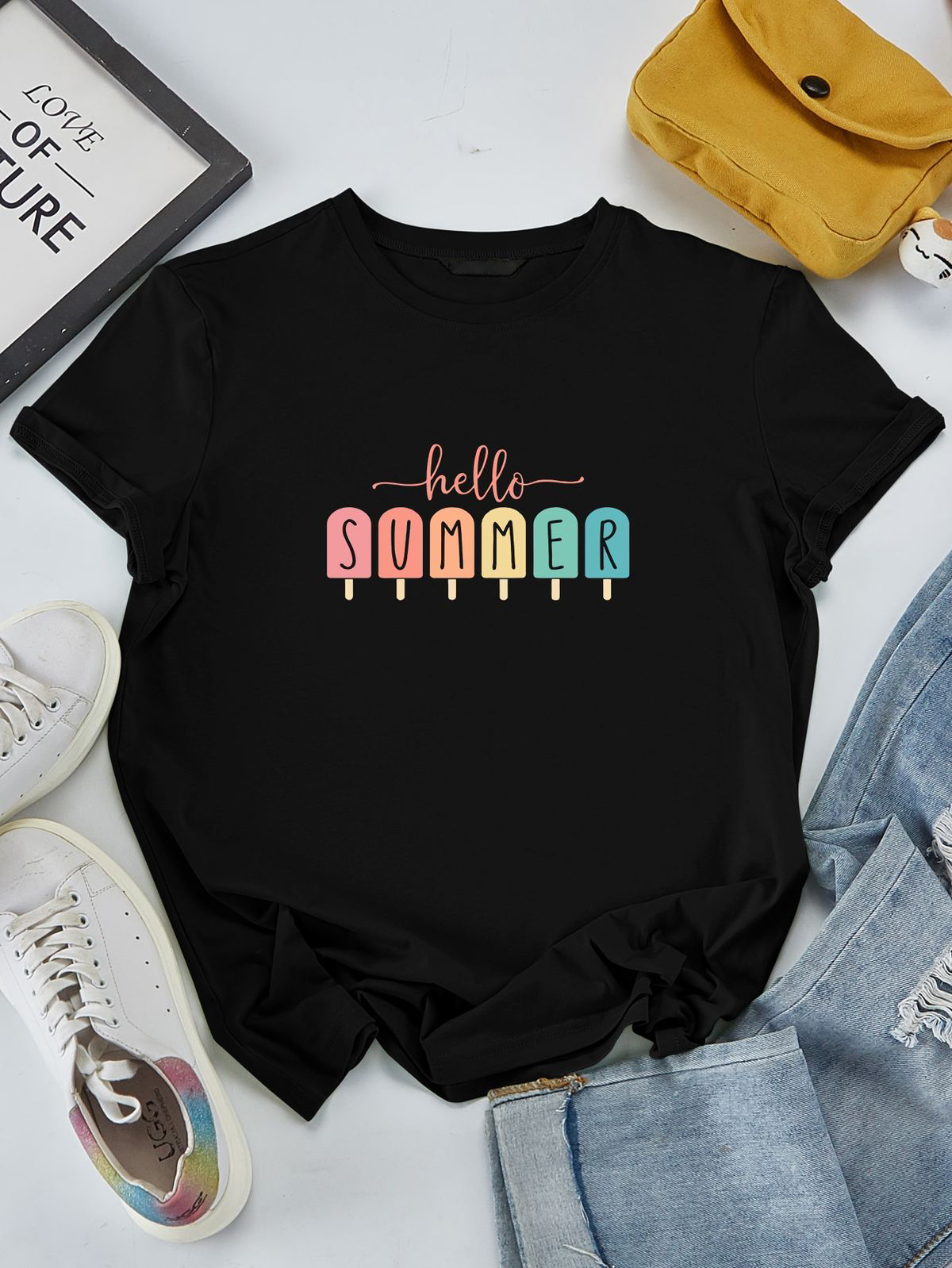 Hello Summer Black Tshirt