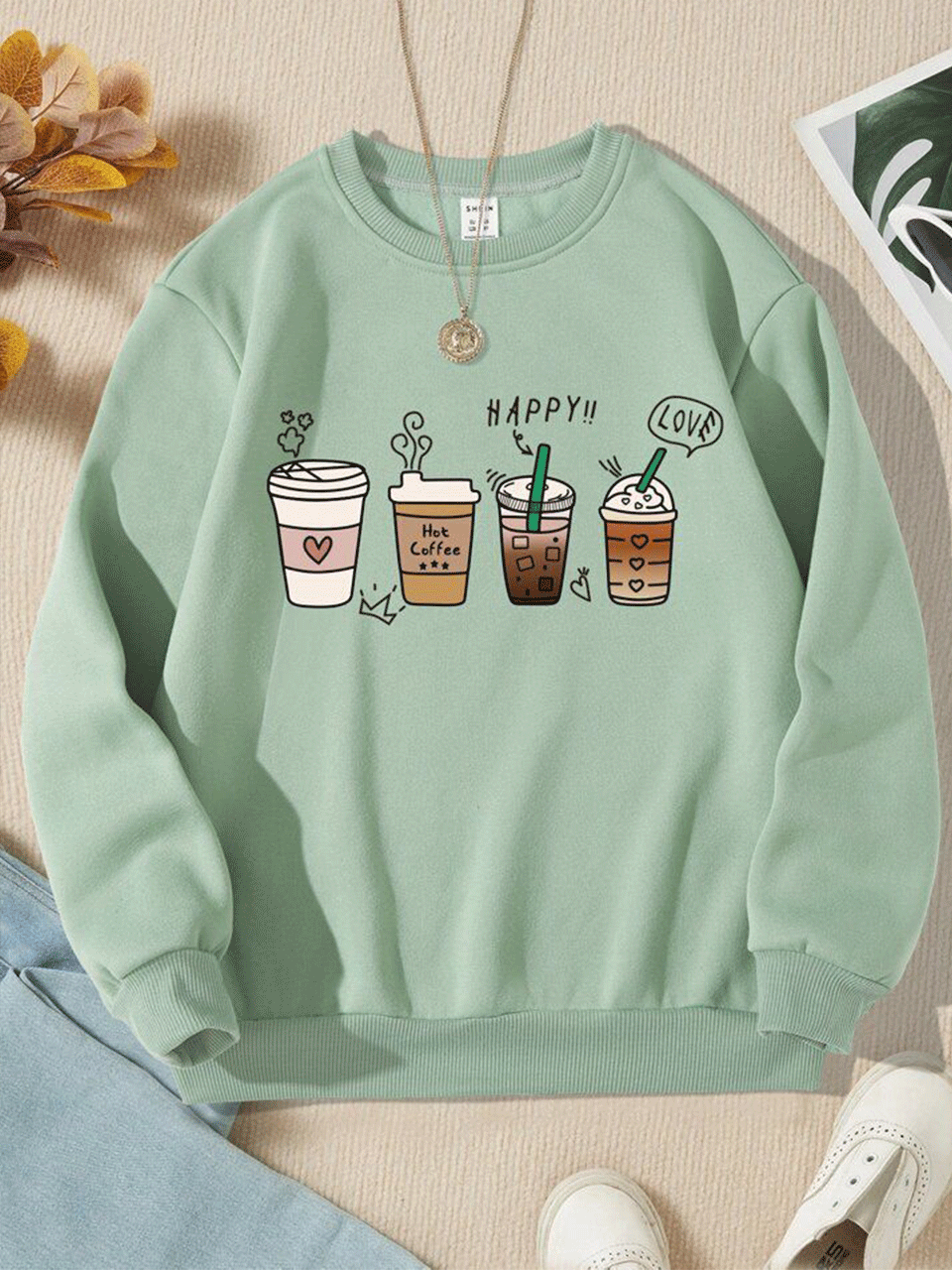Happy Coffee Sweatshirt - Mint Green