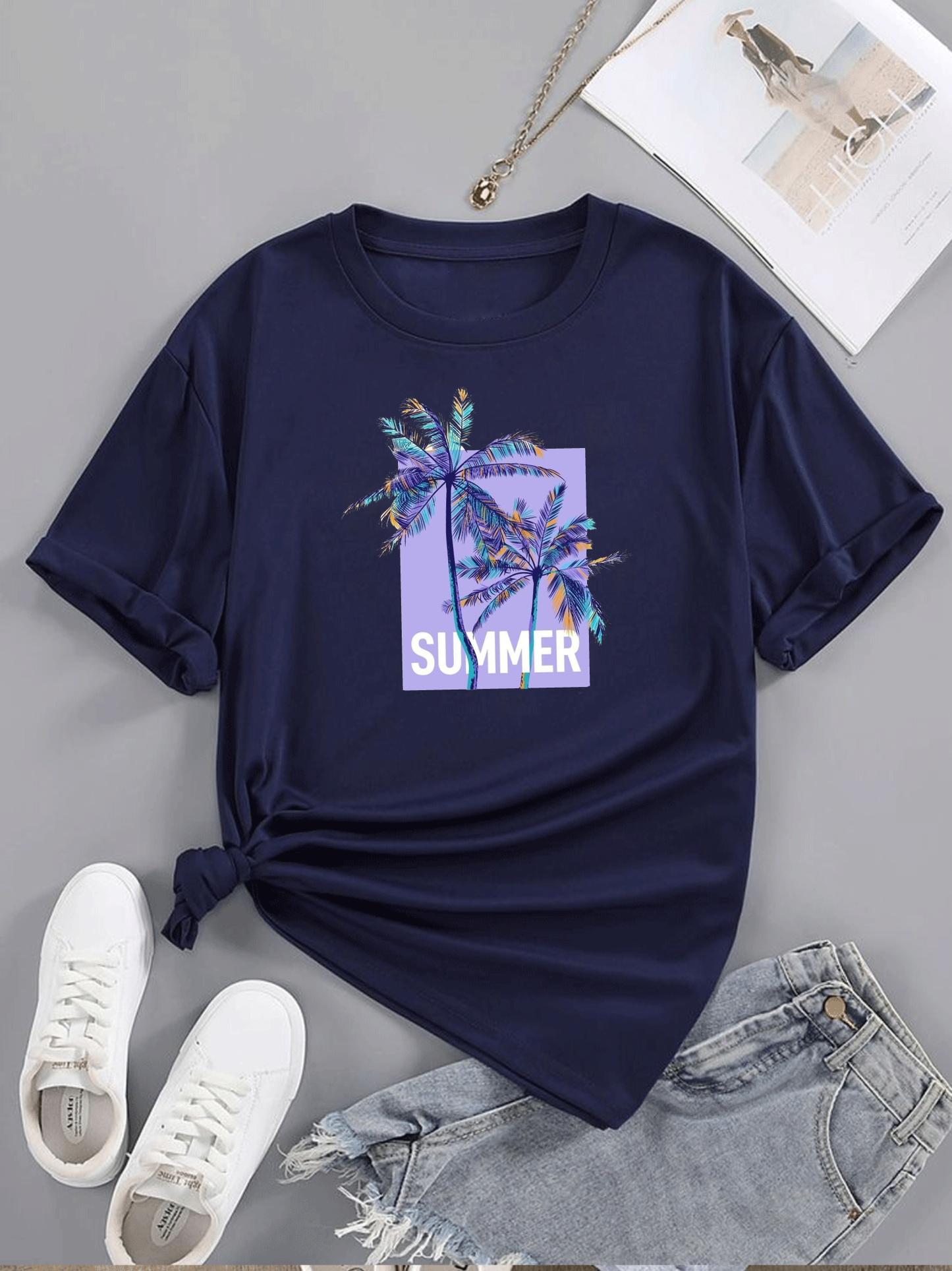 Summer Palm Navy Tshirt