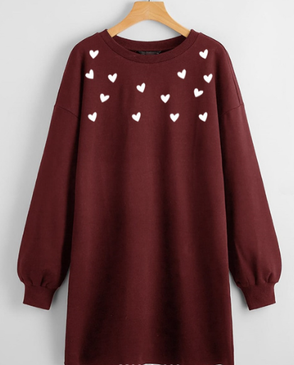 Hearts Long Sweatshirt - Maroon