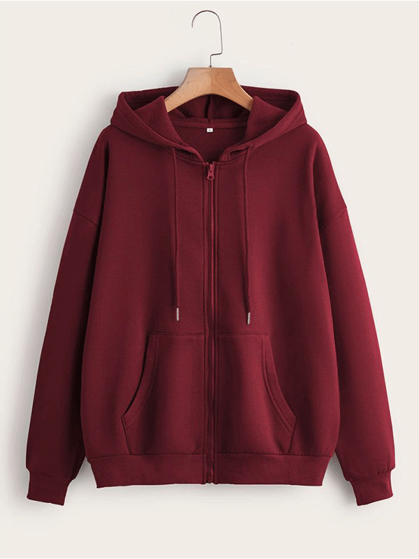 Zipper Hoodie Jacket - Maroon