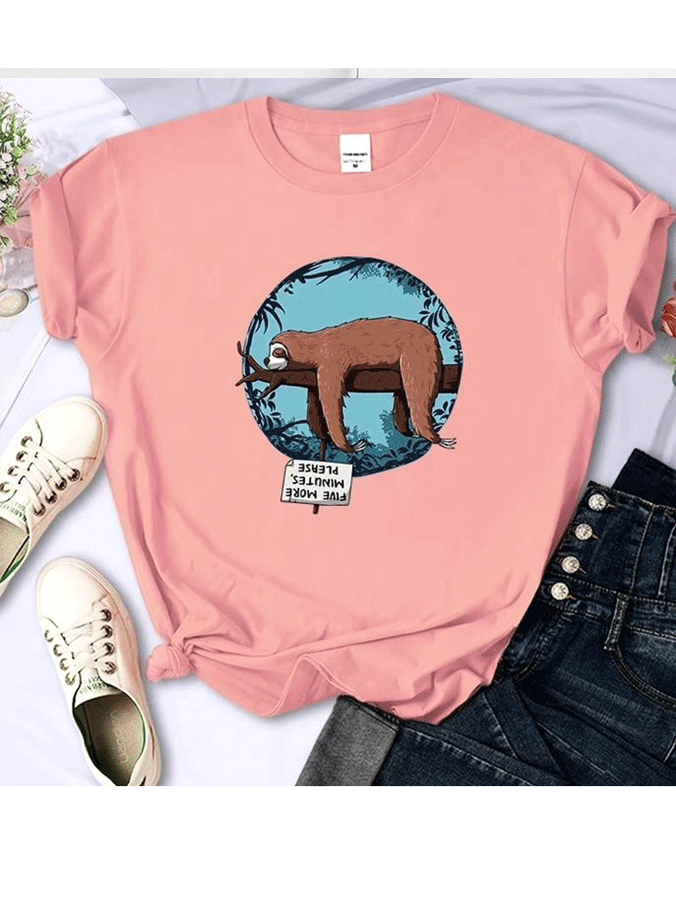 Sleeping Sloth Tshirt -Pink