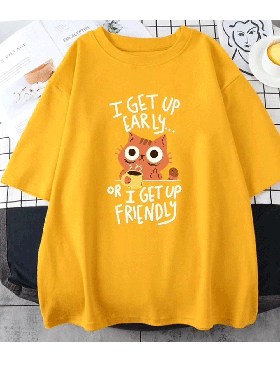 I get up early oversized Tshirt - Yellow