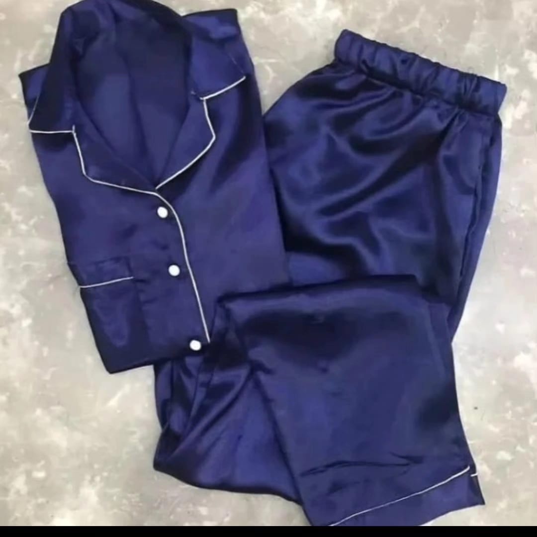 Navy Silk Pj Set