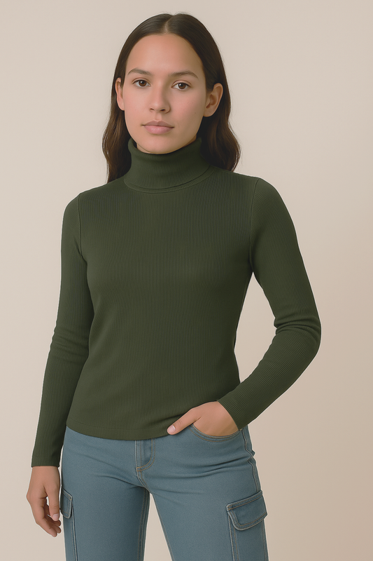 Olive Green Turtle Neck for Women