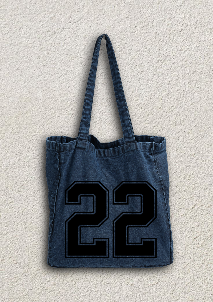 Number Washed Denim Open Tote Bag - Blue