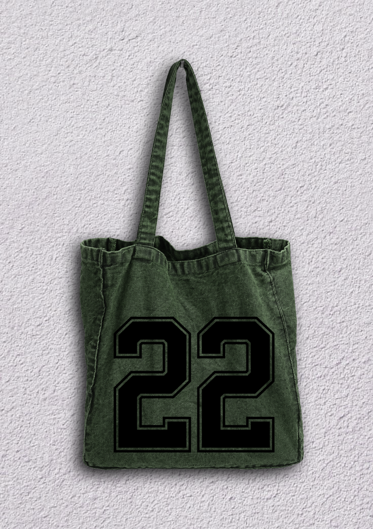 Number Washed Denim Open Tote Bag - Green