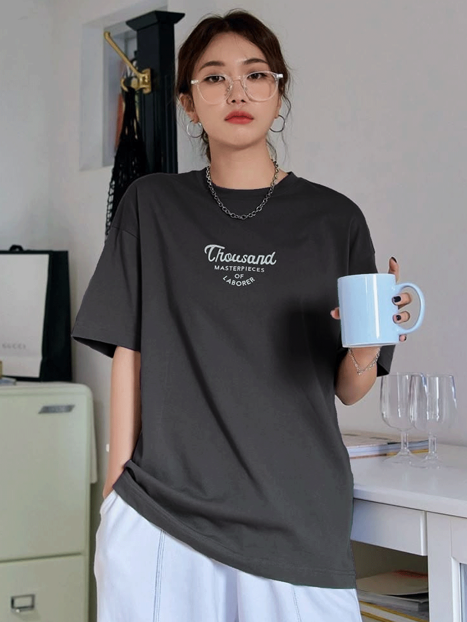 Thousand Drop Shoulder Tshirt - Steel Grey