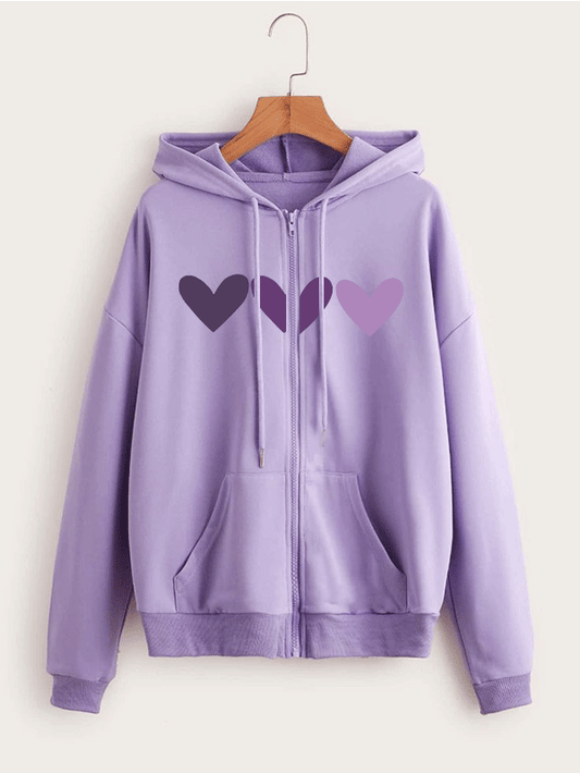 Hearts Zipper Hoodie Jacket - Lilac