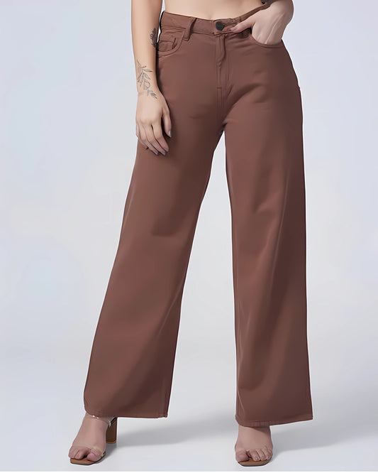 Wide Leg Jeans - Brown