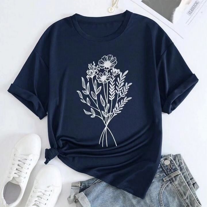 Flower Vines Tshirt - Navy