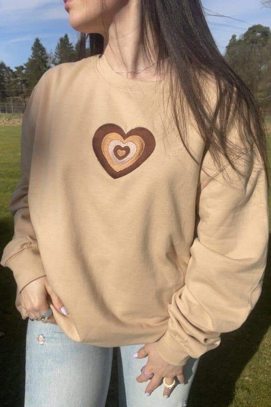 Cute Heart Sweatshirt - Beige