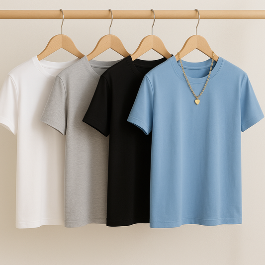 Pack of 4 Basic Tshirts-Sky-Grey-Black-White