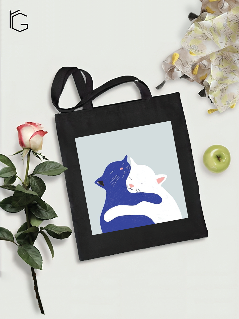 Hugging Cats Tote Bag - Black