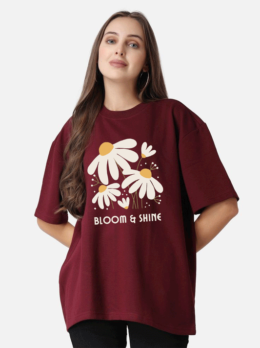 Bloom and Shine Oversized Tshirt - Maroon