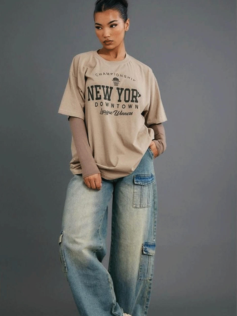 New York Downtown Drop Shoulder Tshirt - Skin
