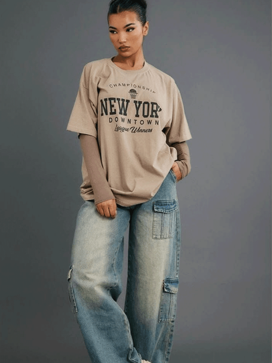 New York Downtown Drop Shoulder Tshirt - Skin