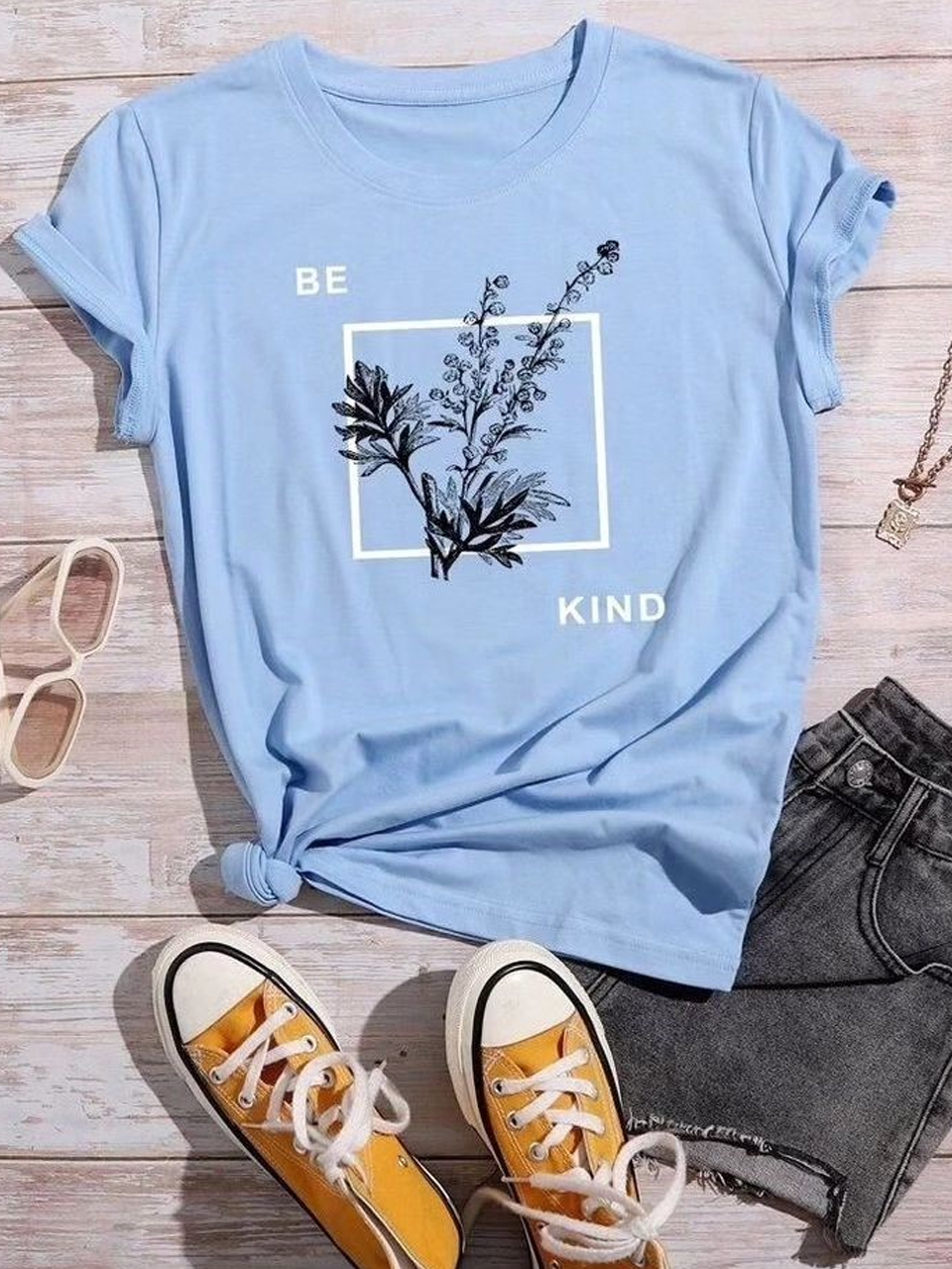 Be Kind Vines Tshirt - Sky Blue