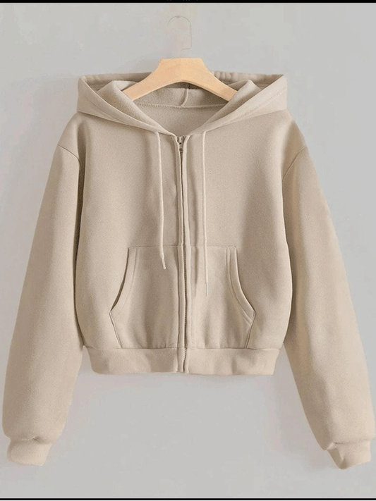 Beige Crop Zipper