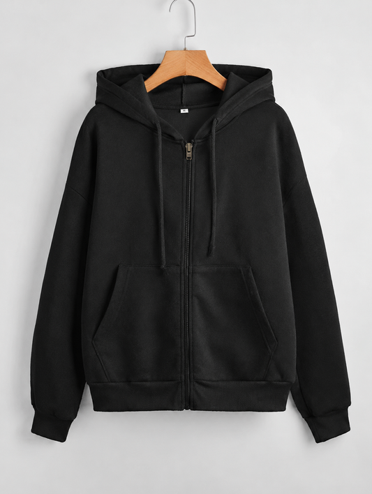 Zipper Hoodie Jacket - Black