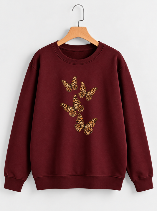 Cheetah Butterflies Sweatshirt - Maroon