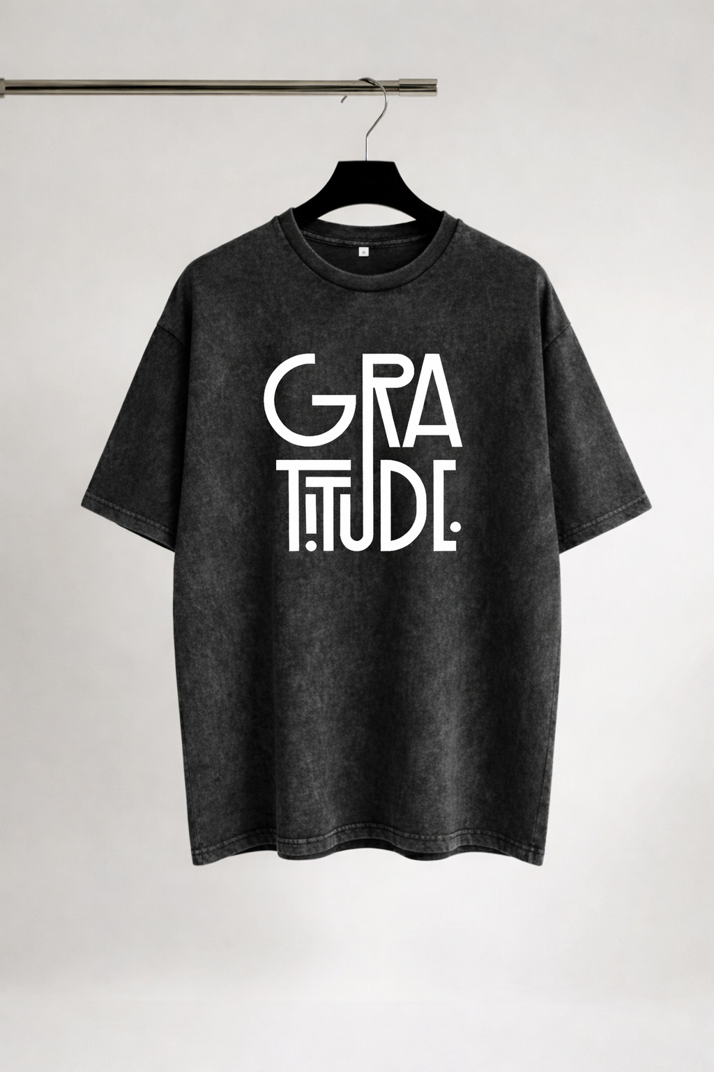 Gratitude Acid Wash Oversized T-shirt - Grey