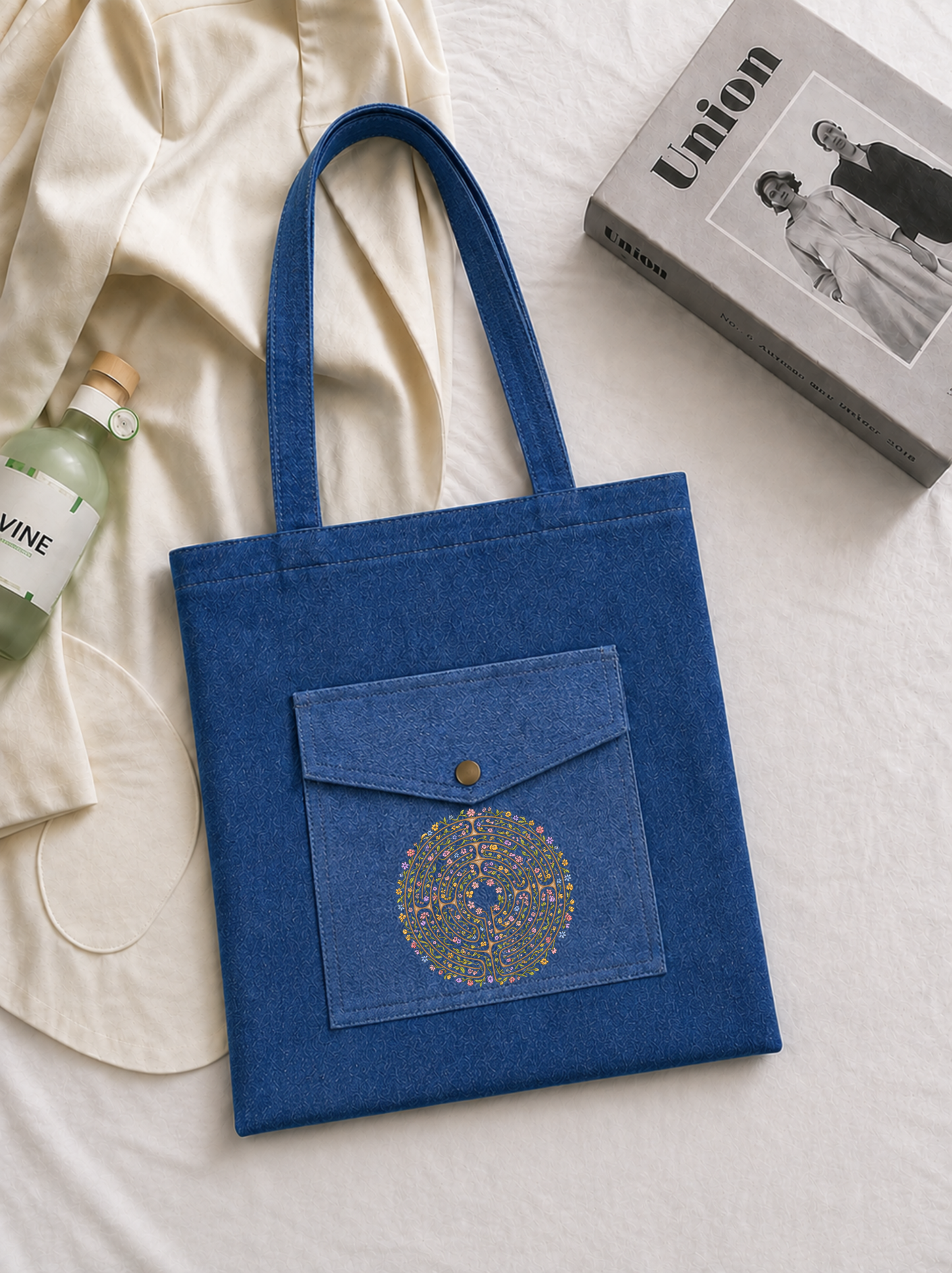 Denim Blue labyrinth Open Tote Bag